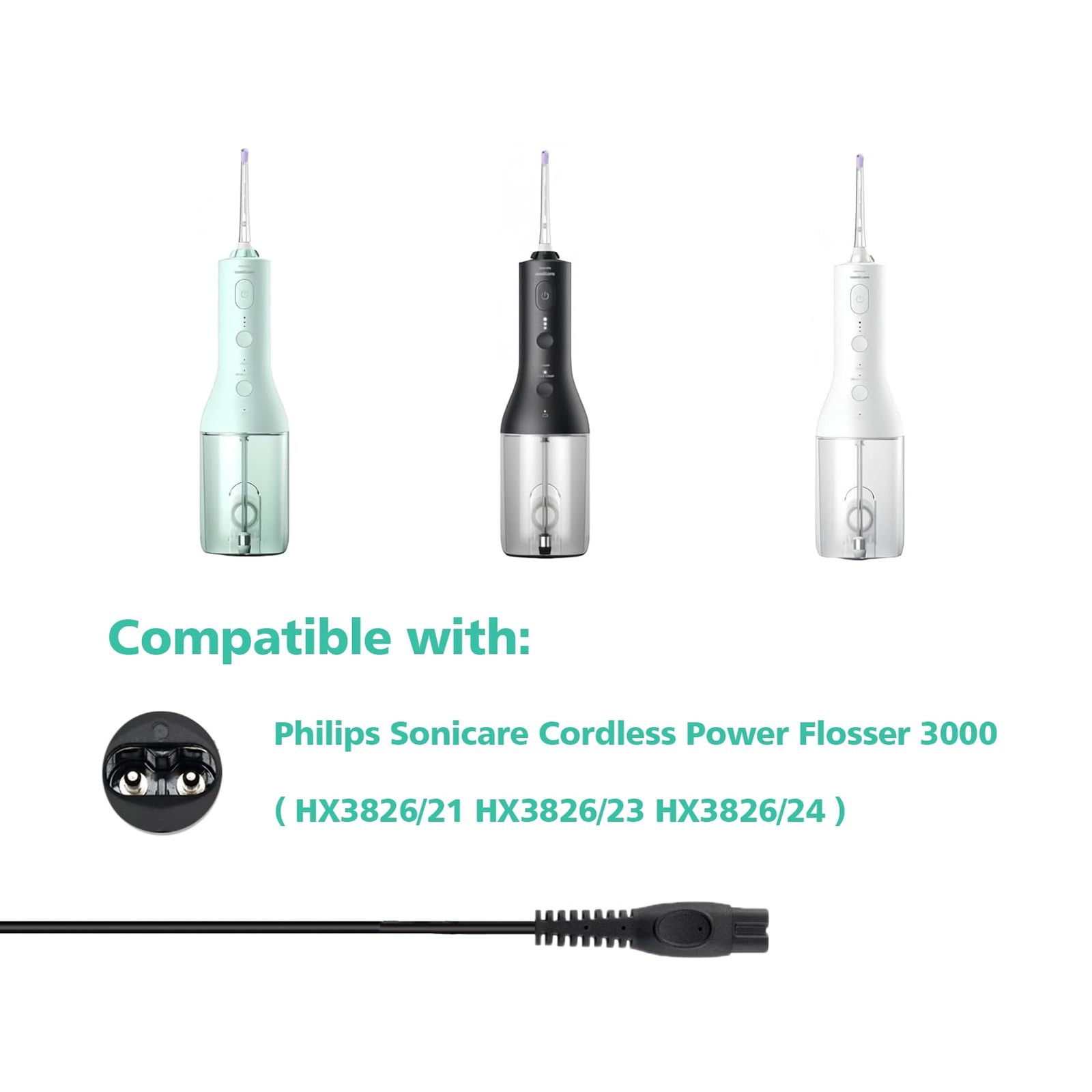 Charging Cable Replacement for Philips Sonicare Cordless Power Flosser Black