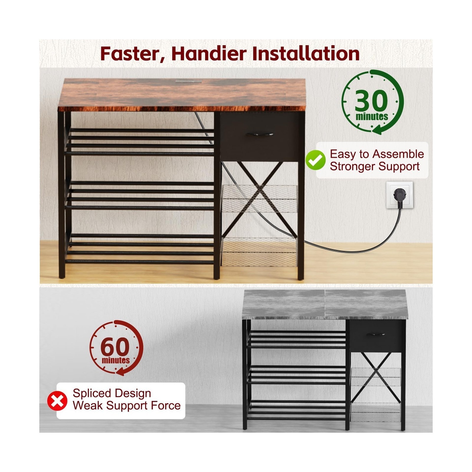 3D Printer Stand with Filament Storage Rack, 3D Printer Table with Power Outl