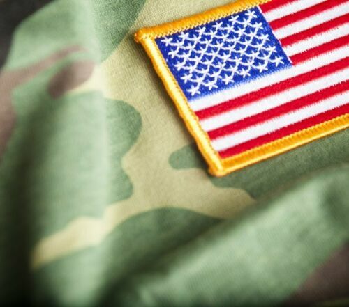 3" X 2" AMERICAN FLAG EMBROIDERED PATCH IRON-ON GOLD BORDER BG04S