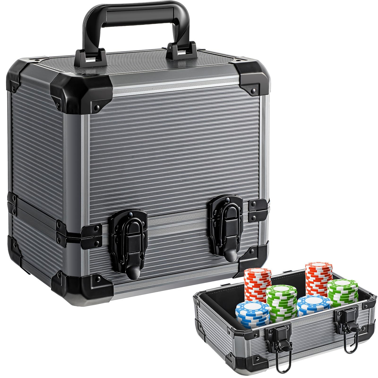 1000pcs Poker Chip Case Carrier 10 x 10 x 7 Inches Aluminum Poker Chip Storag...