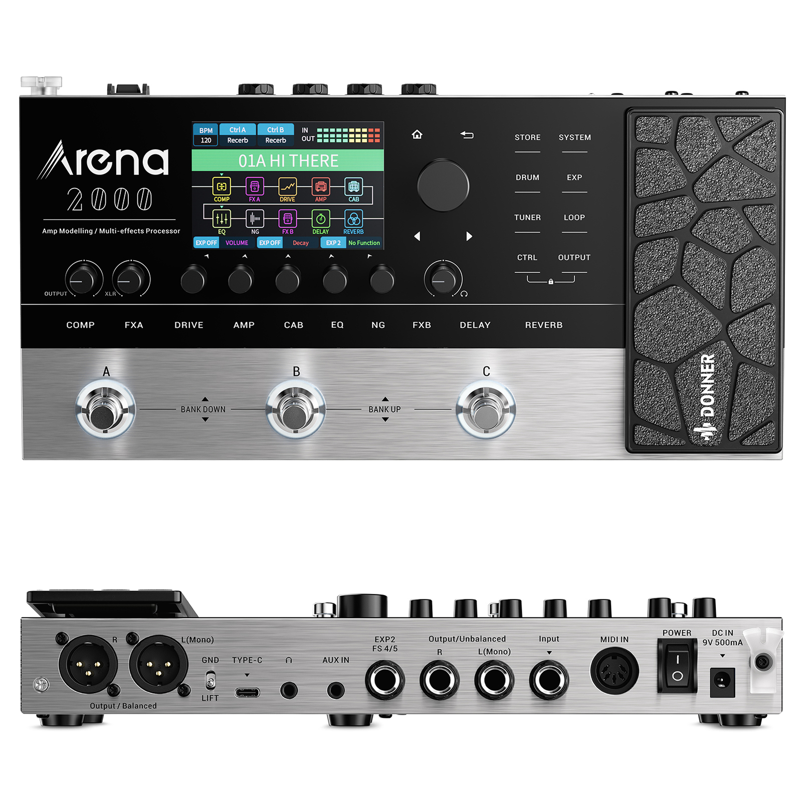 Donner Arena 2000 Multi Effects Pedal 278 Effects 100 IRs Looper Drum Machine