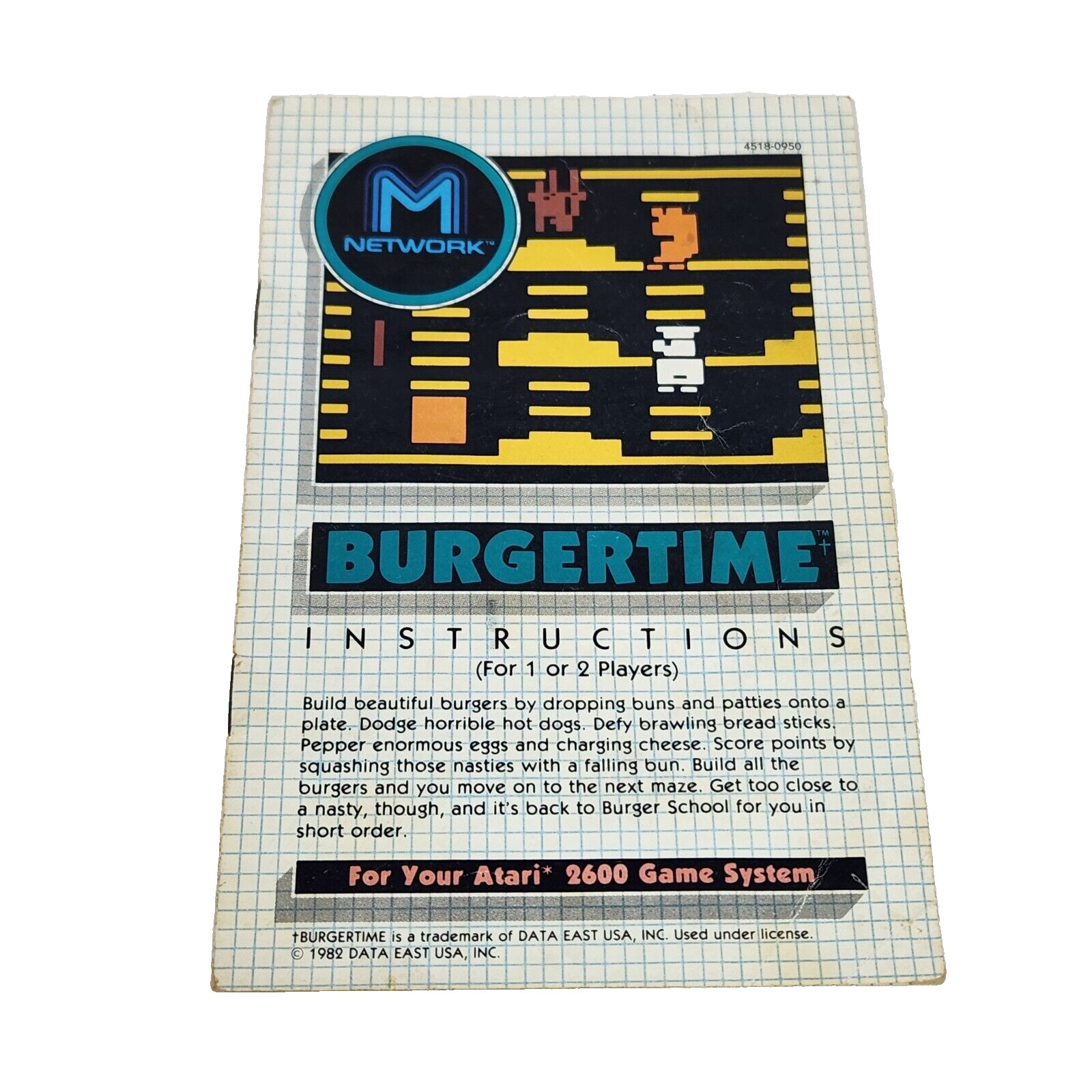 VINTAGE 1983 BURGERTIME ATARI 2600 VIDEO GAME REPLACEMENT INSTRUCTIONS ONLY
