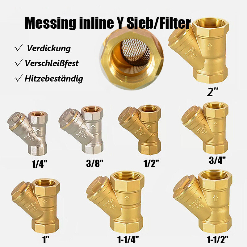 Brass In-Line Y Strainer / Filter 1/4" 1/2" 3/4" 1" 2" BSP For Water or Air