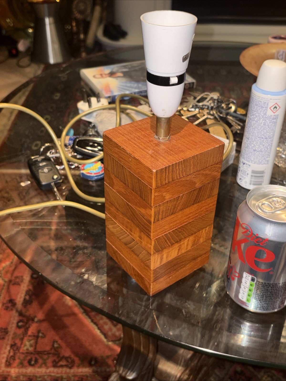 Mid Century Wooden Block Lamp Working