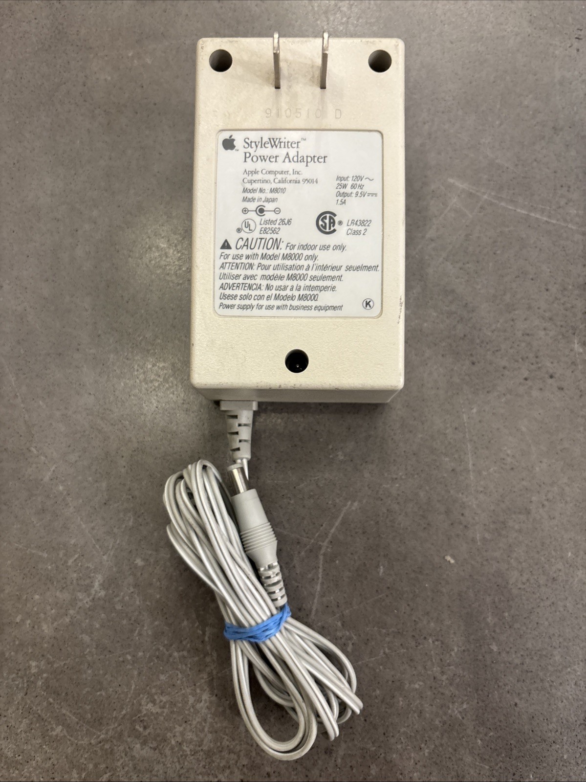 Apple Stylewriter Power Adapter - M8010 - LR43822 - 120V Tested Working