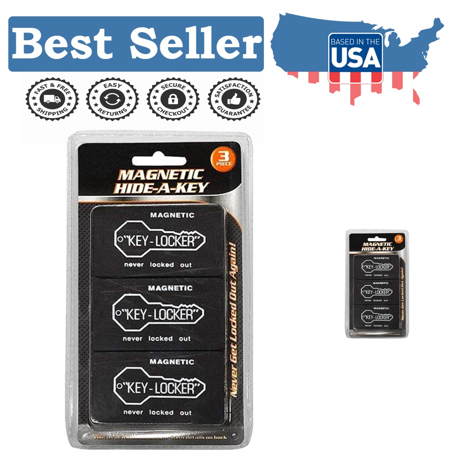 Elegant Magnetic Key Storage - Set of 3, Black Steel Finish for Hidden Access