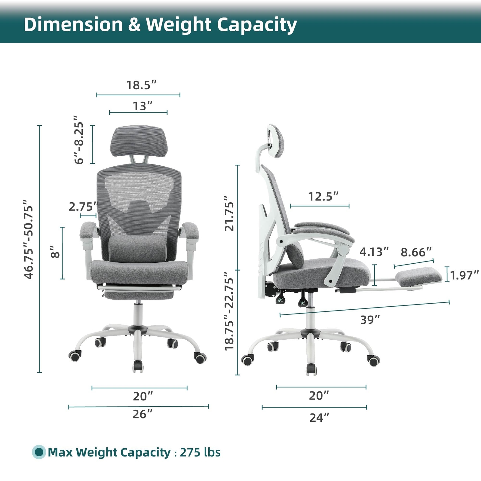 Ergonomic Office Chair with Retractable Footrest & Lumbar Support Pillow