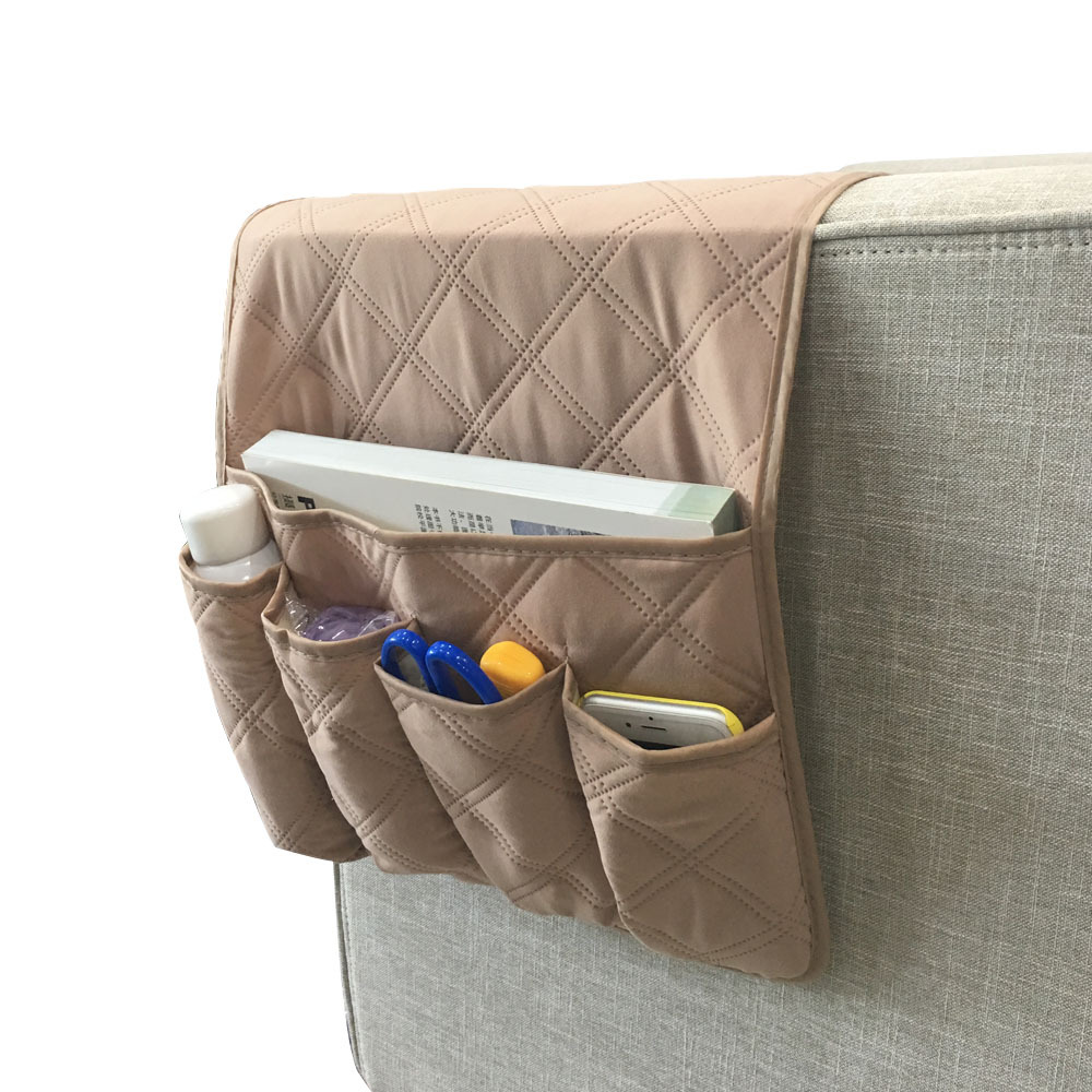 5 Pocket Sofa Arm Rest Organizer Caddy Couch Tray Remote Control Holder Table