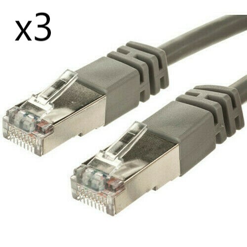 3 Pack - 1ft Shielded STP CAT5e Ethernet Network Router Patch Cable Cord Gray