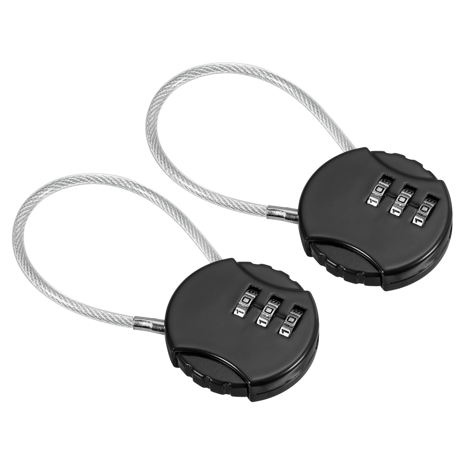 2Pcs Small Combination Lock 3 Digit Luggage Padlock with 4.7 Inch Wire Black