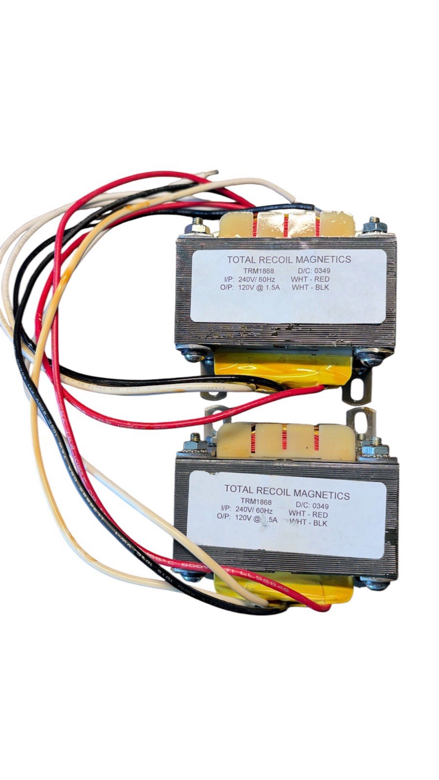 Lot Of 2 Recoil Magnetics TRM1868 Step-Down Transformer 240V to 120V 1.5A 180VA