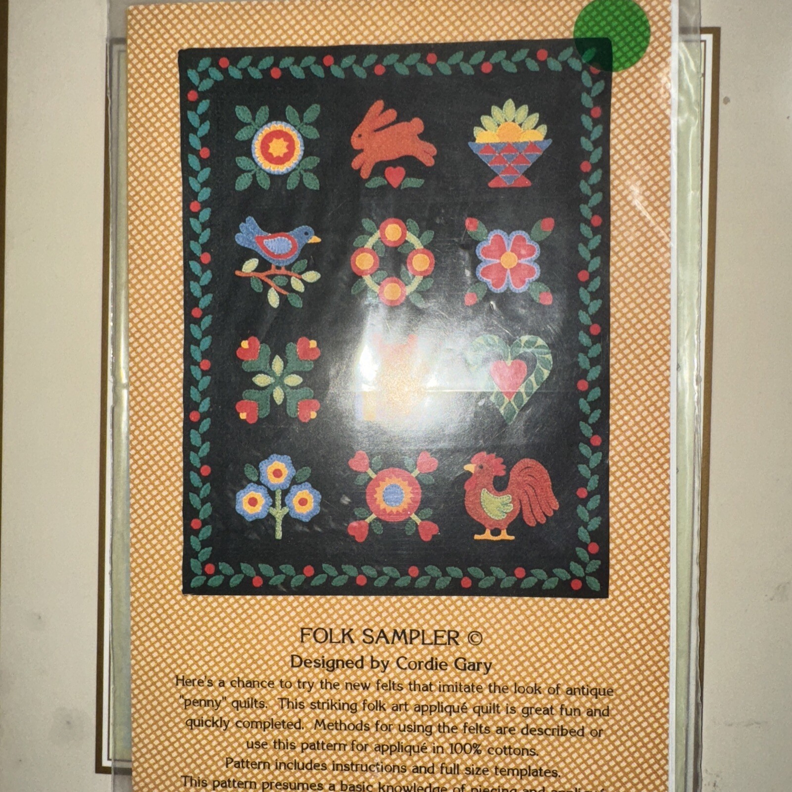 FOLK SAMPLER FELT QUILT PATTERN VINTAGE Designed by Cordie Gary NEW!