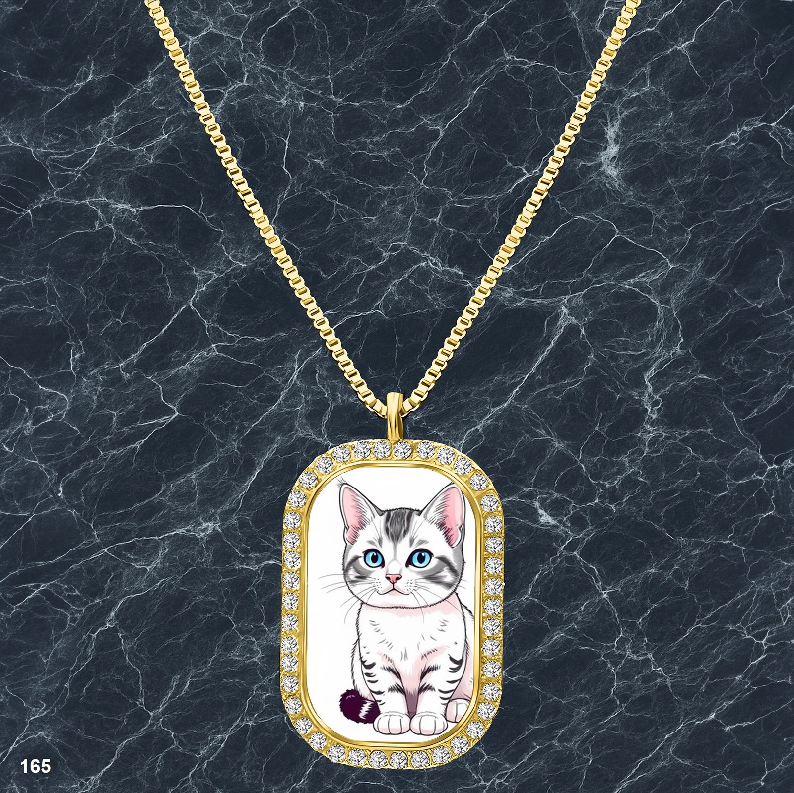 Colorful Cat Pendant Necklace Photo Exquisite Gold Tone Treasure Necklace