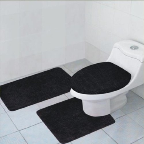 3-Piece Quinn Solid Bathroom Rug Set Bath Mat Contour Toilet Lid Cover 11 Colors