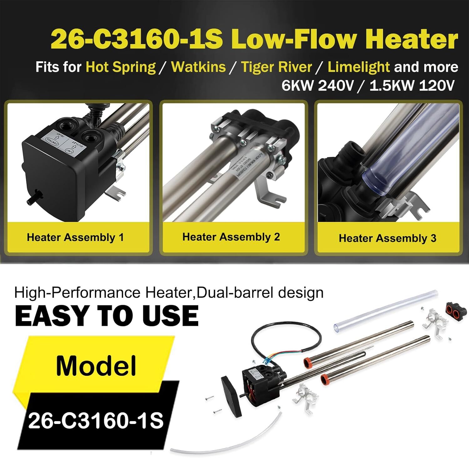 No-Fault Spa Heater for Hot Spring/Watkins 1995+ - 6kW Titanium w/Sensors- 73790