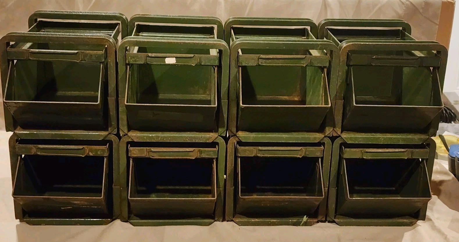 Vintage Stackbin Stack Rack  Industrial Green Stacking Parts Bins Interlocking