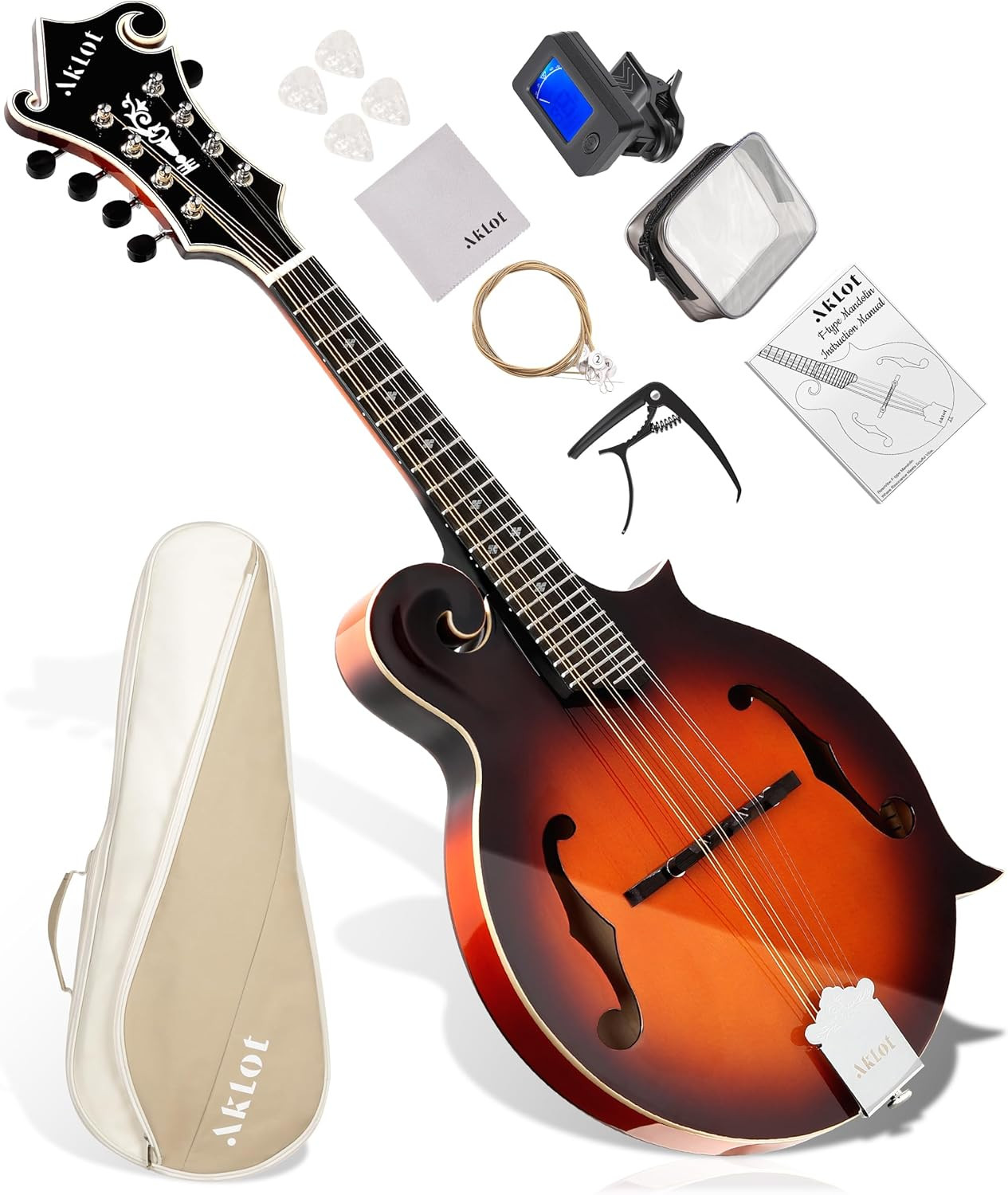 F-Style Acoustic Mandolin Instrument: Hand-Carved Classic Scroll Headstock, Spru