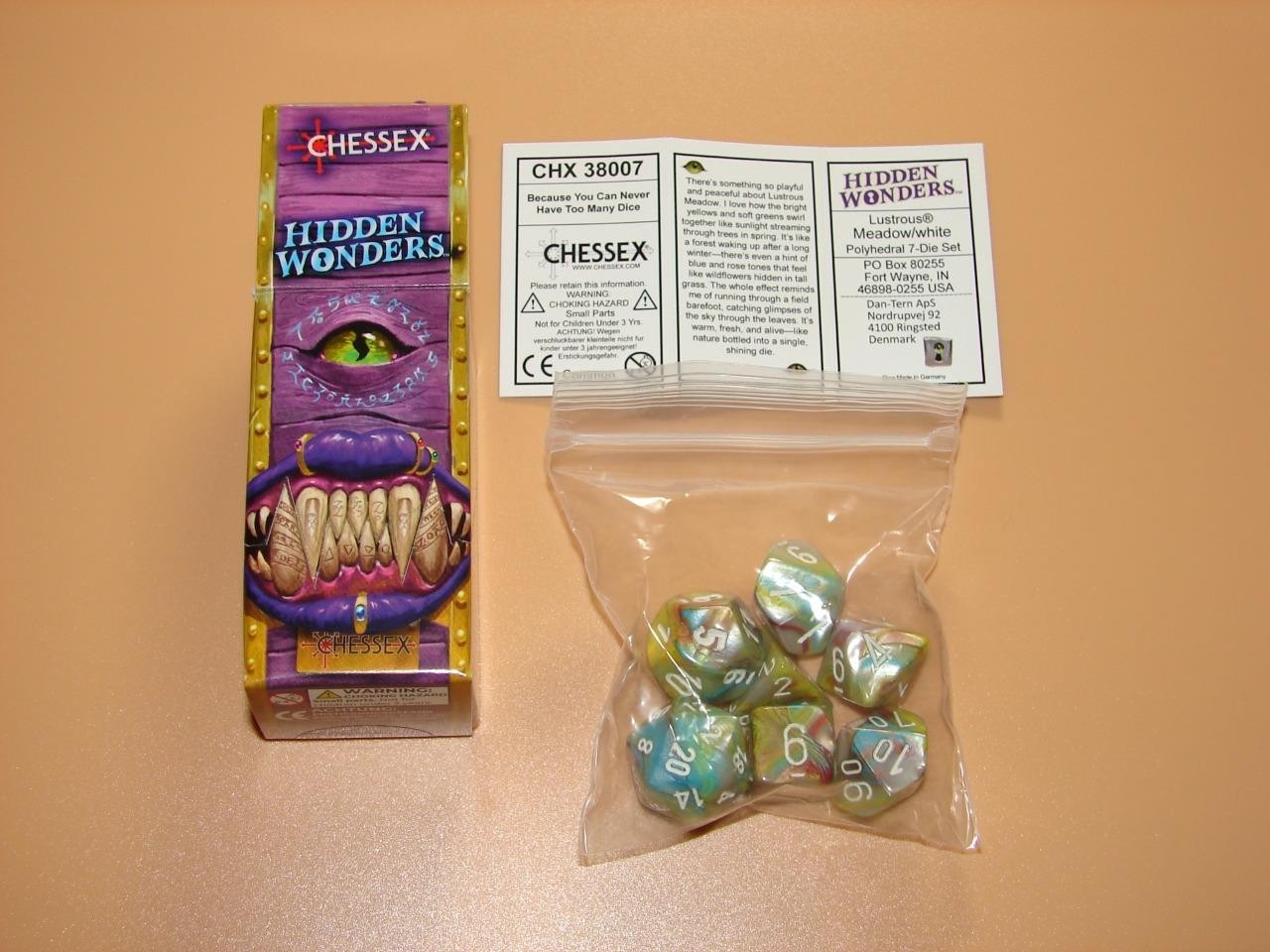 NEW Chessex Hidden Wonders - CHX 38007 - Lustrous Meadow w/ White 7-Die Set