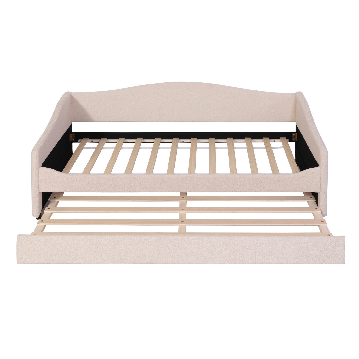 Twin Size Daybed Upholstered Bed Frame Sofa Bed w/ Trundle Bed & LED Lights