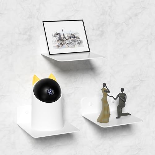 Small Floating Shelves Set of 3, Metal Hanging Shelves 4.9" x 4.9"-3PCS White
