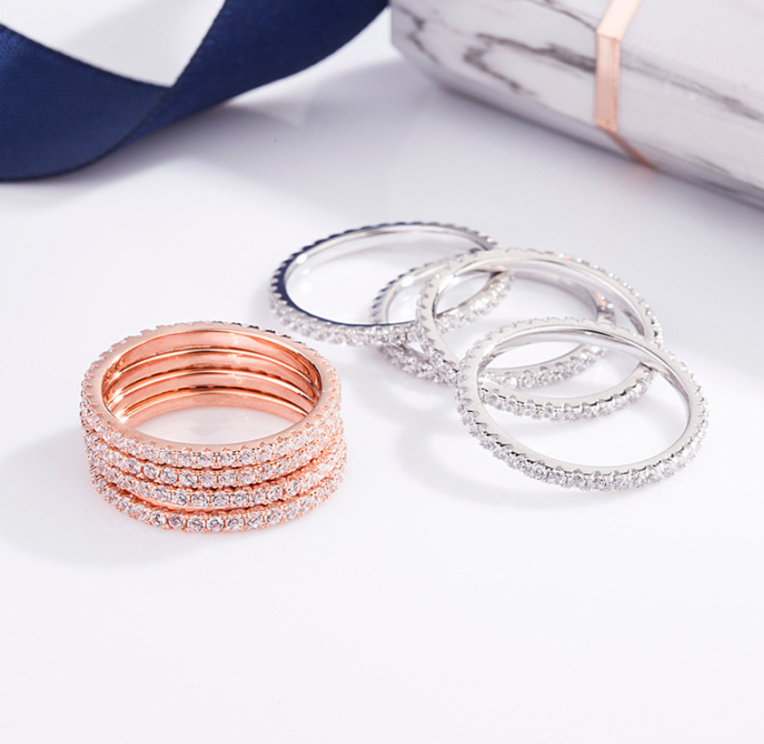 White Gold Plated Woman Girl Eternity Infinity Tennis Forever Love CZ Ring PE24