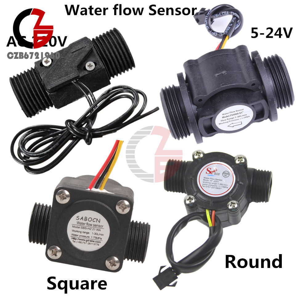 Water Flow Sensor DN25 DC 5-24V/AC 220V 3A G1/2 Fluid Flowmeter Switch Counter