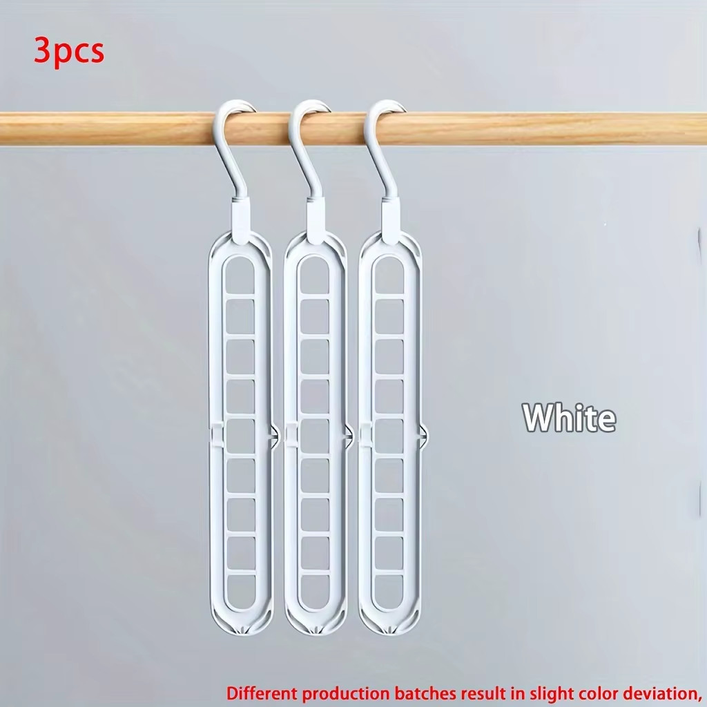 3Pcs, Plastic 9-Hole Foldable Hangers, Heavy Duty Space Saving Clothes Organizer