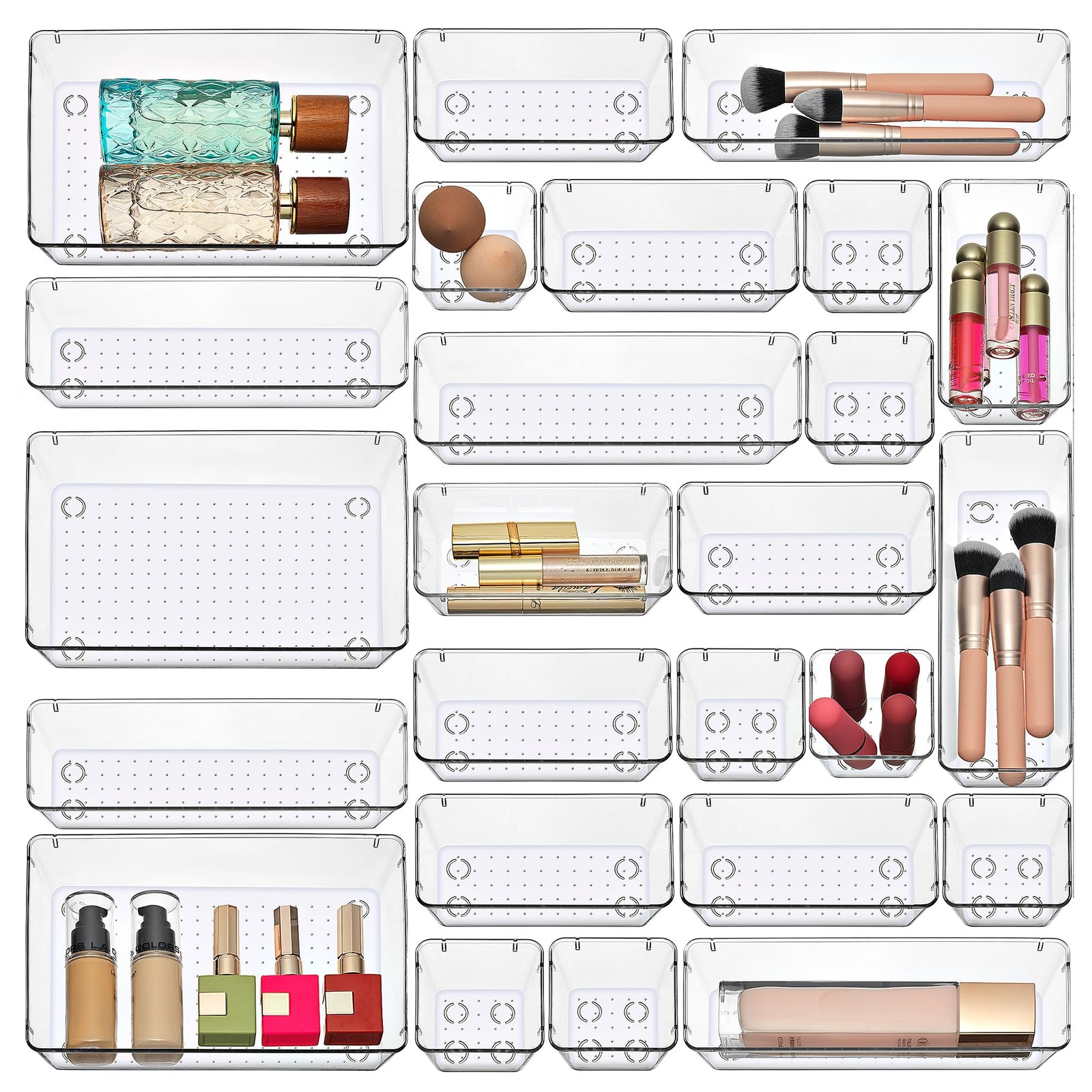 Clear Drawer Organizers Set 25 PCS – Plastic Storage Bins for Desk, Kitchen, ...
