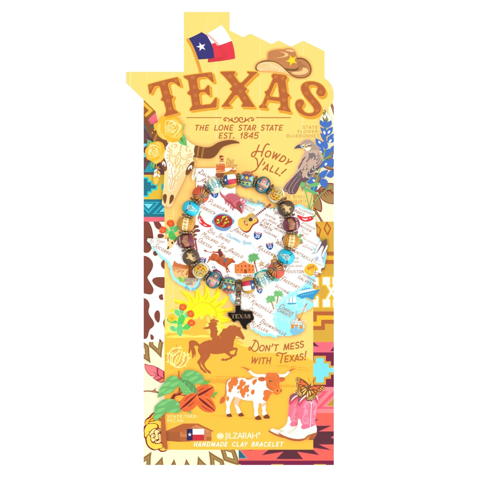 NEW JILZARAH Handmade Clay Beads STATE DESTINATION TEXAS 8mm Bracelet