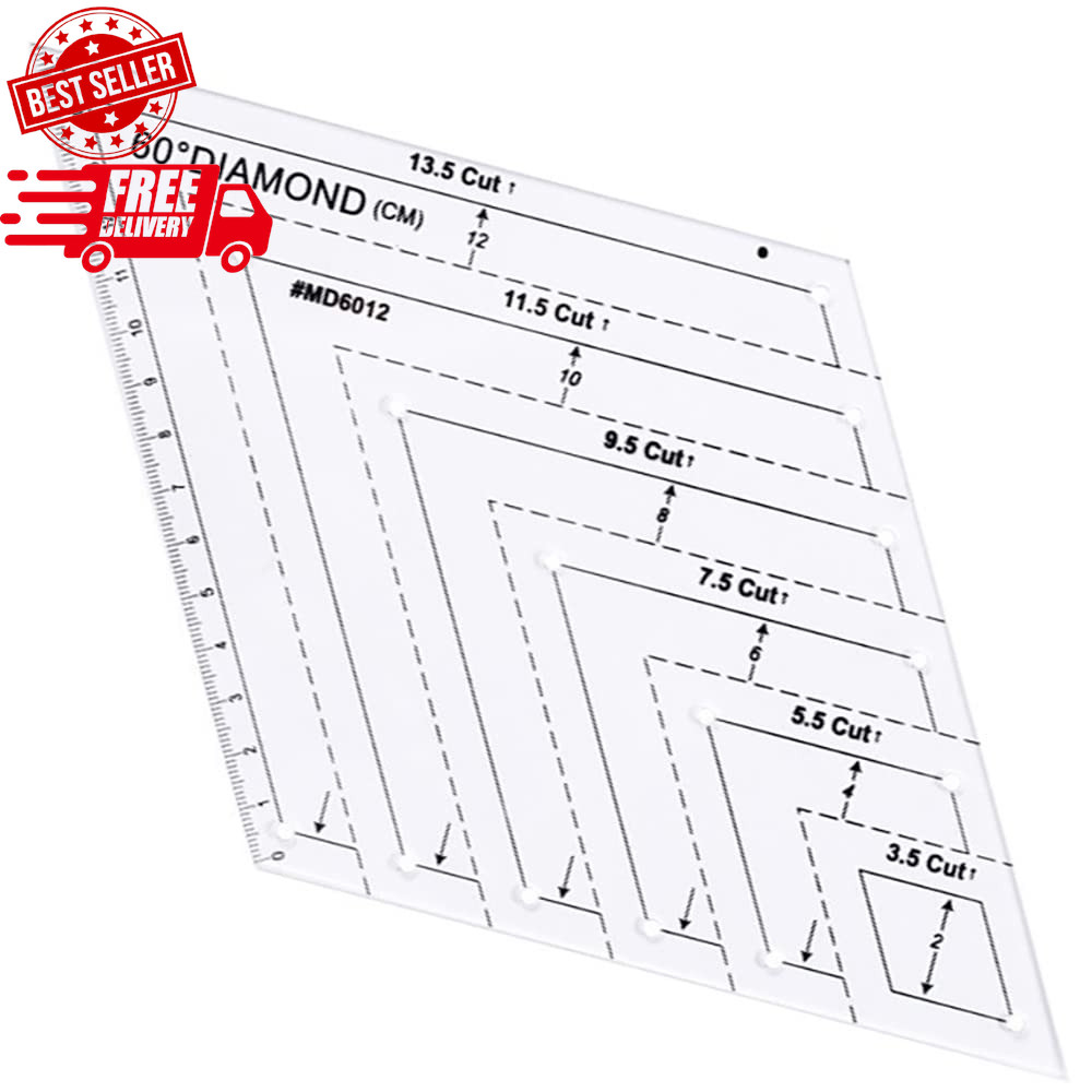 Transparent Quilting Template Ruler Set with 60 Degree Shapes for Sewing Crafts