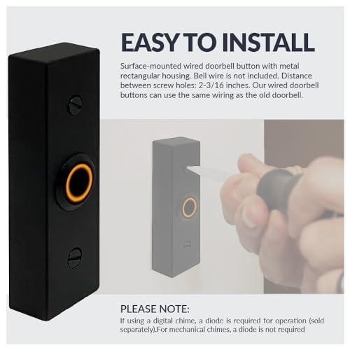 Wired Doorbell Button Rectangular LED Light Metal Surface Mount Black For Chime