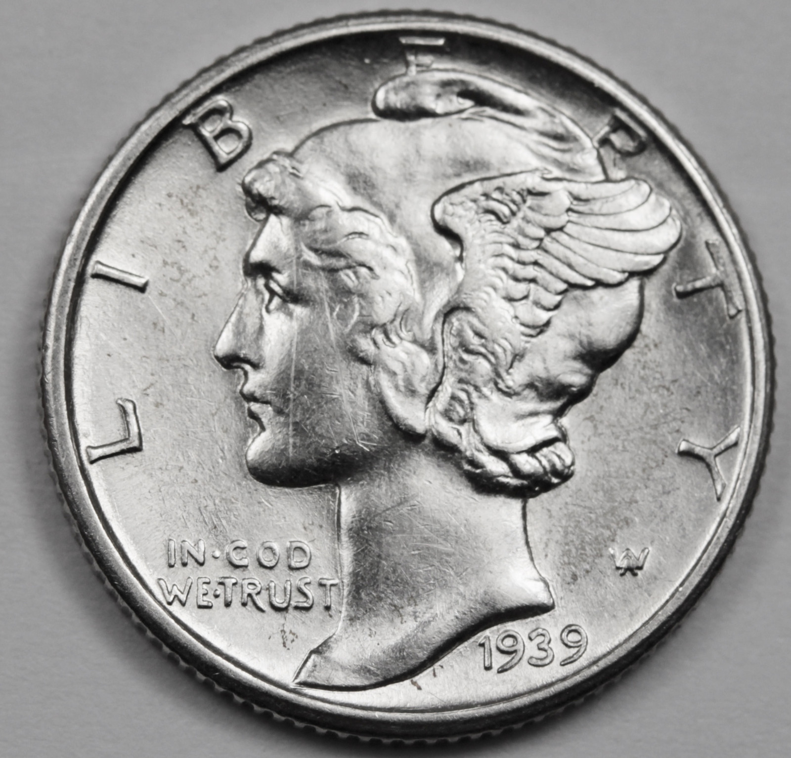 1939-d Mercury Dime. 90% Fully Separated Horizontal Bands. BU. *Inventory-A~