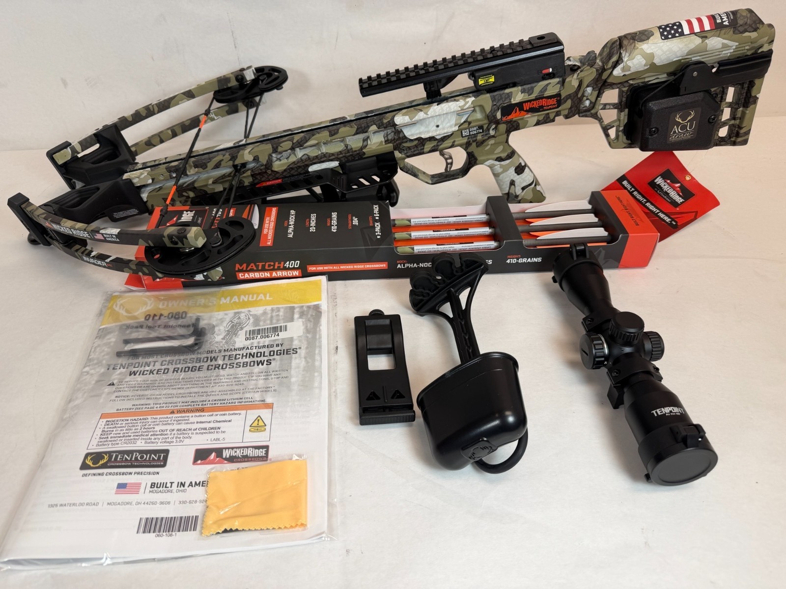 Used- Wicked Ridge Invader M1 Crossbow with ACUdraw (non-decock) Device Peak XT