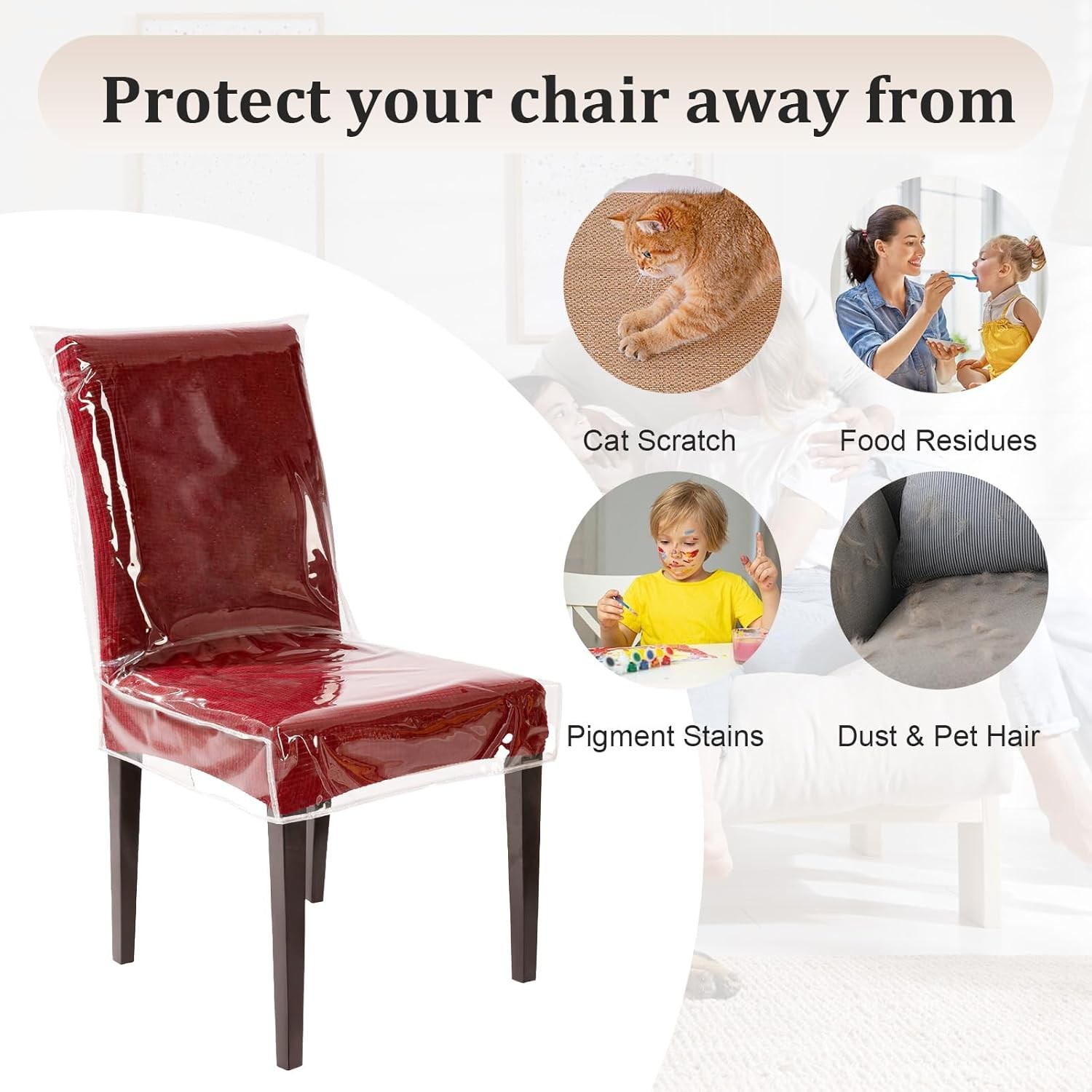 Plastic Chair Covers for Dining Chairs, 4 Pack W/21 x D/18 Inch Clear