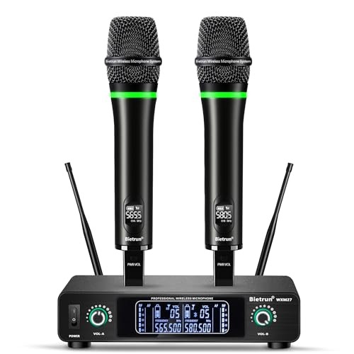 Wireless Microphone, Rechargeable Metal Dual UHF Cordless Dynamic Handheld