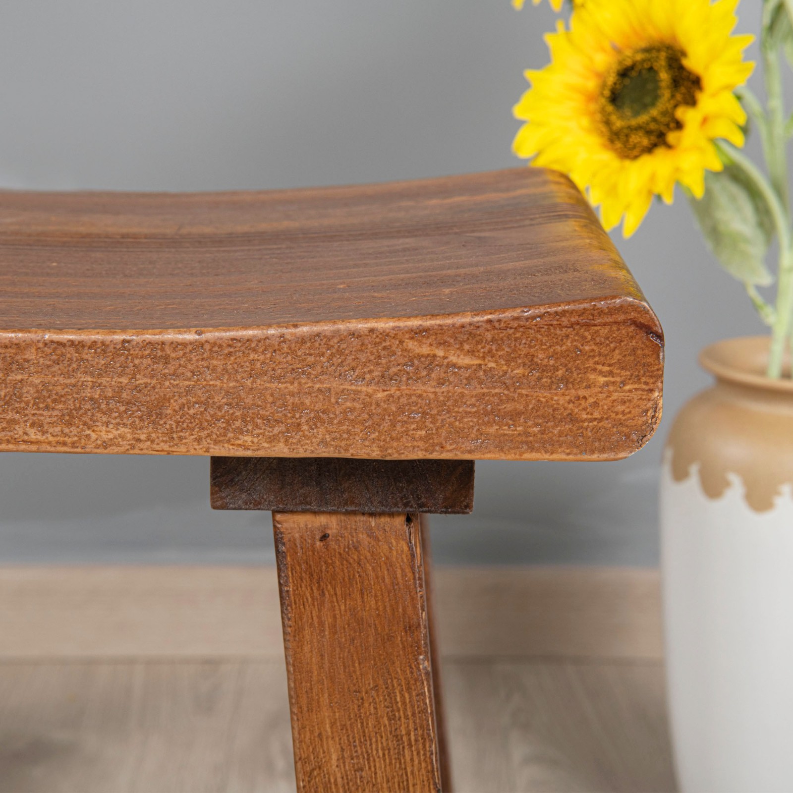 Rustic Old Pine Wooden Stool Bench Side Table Farmhouse Bedside Table 18.5" H