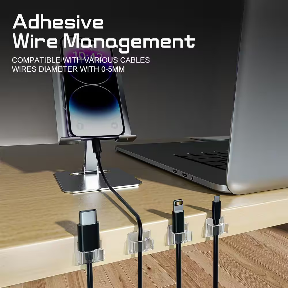 Cable Management Clips Small Adhesive Wire Holders Clear 100 Pieces for Desk Wal