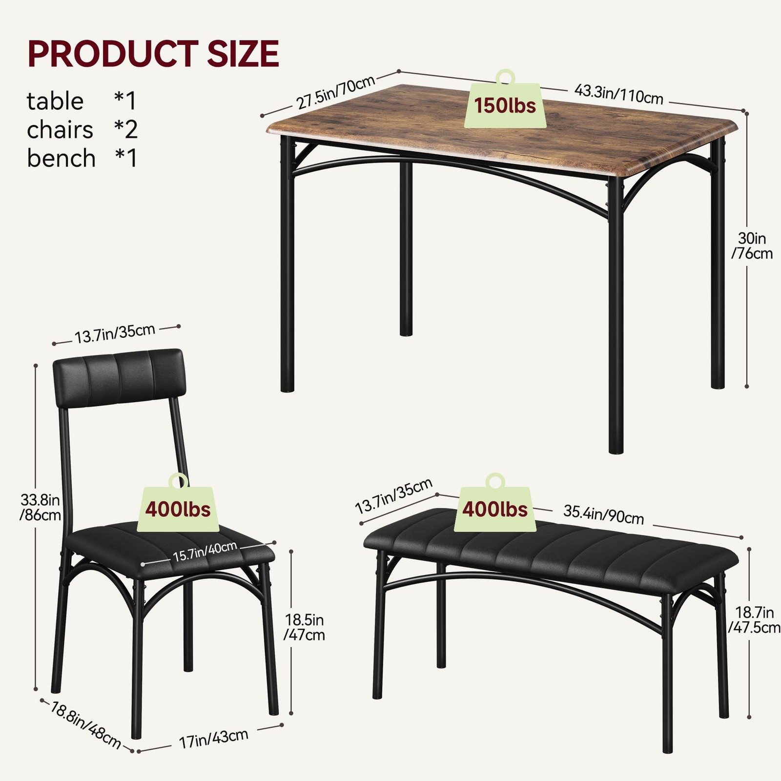 Modern Kitchen Table and Chairs ,Dining Room Table Set with Upholstered Bench
