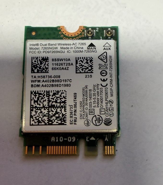 Intel Wireless-AC 802.11ac 867M NGFF Dual Band Wifi+ BT 4.0 Card 7265NGW -