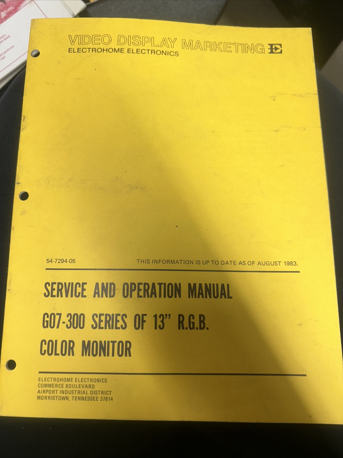 ELECTROHOME G07-300 SERIES  OF 13” RGB COLOUR MONITOR Manual - used Original