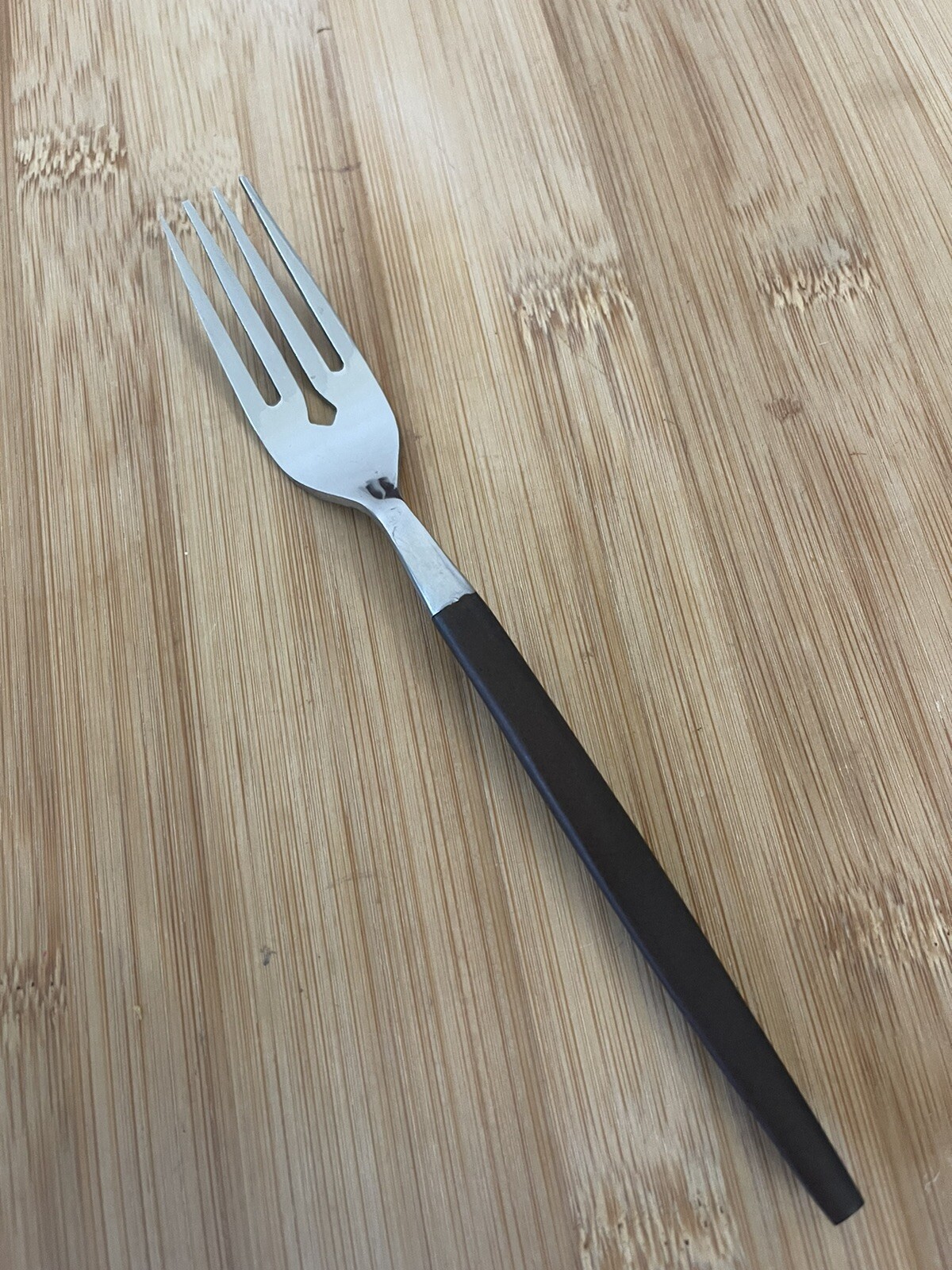 Ekco Stainless Brown Wood Composite CANOE MUFFIN Salad Fork 6 7/8" NEW