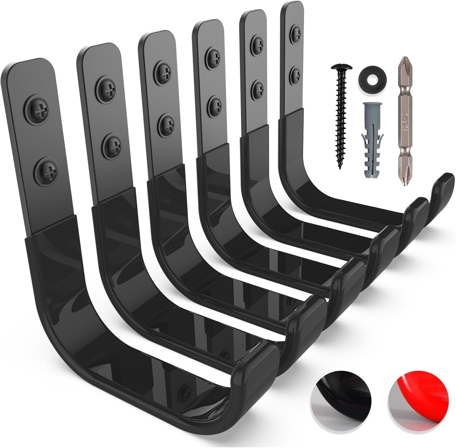 Garage Hooks 4 Inch, 6 Pack Heavy Duty Wall for Hanging, Ladder Black