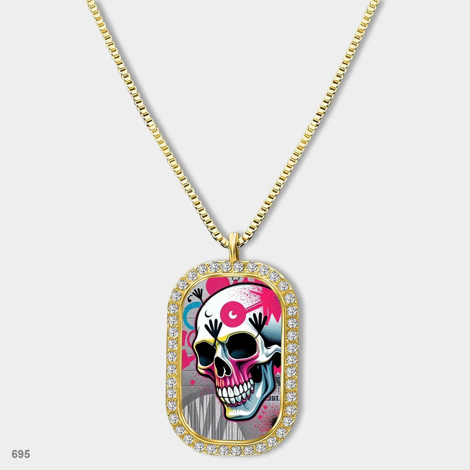 New Skeleton Graffiti Skull Fashion Pendant Necklace Chain Photo Dog Tag Chain G