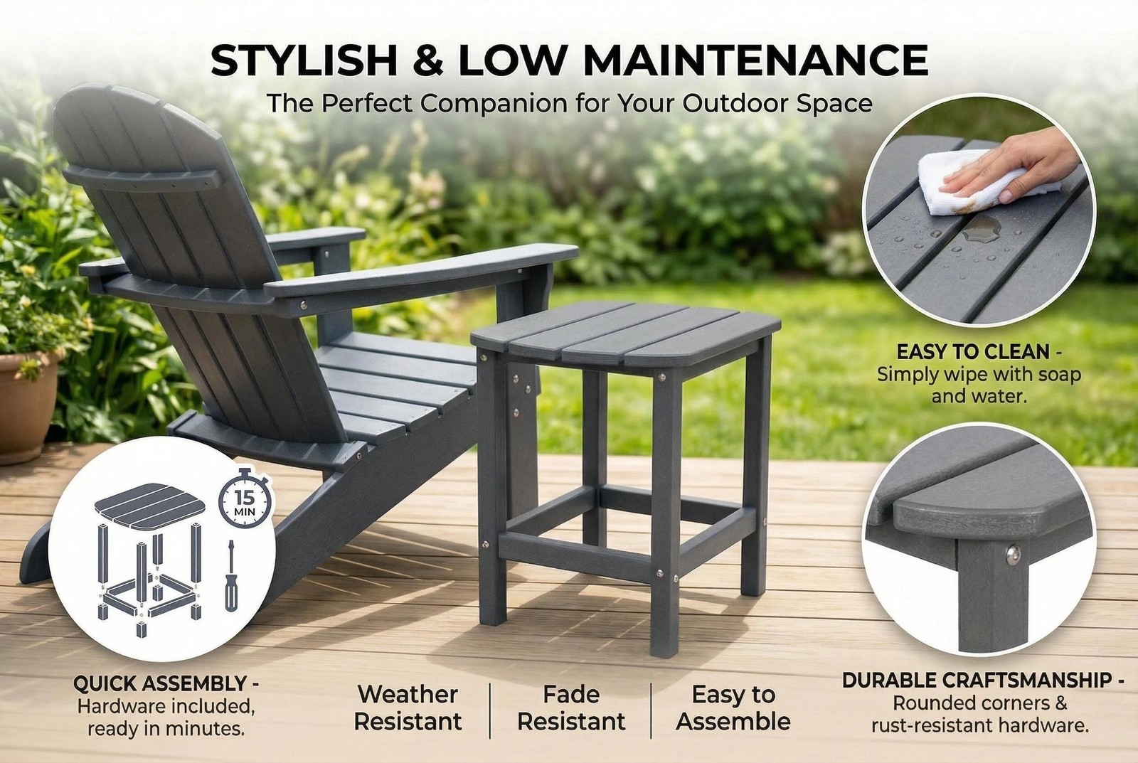 Adirondack Square Outdoor Side Table HDPE Blue Textured Look