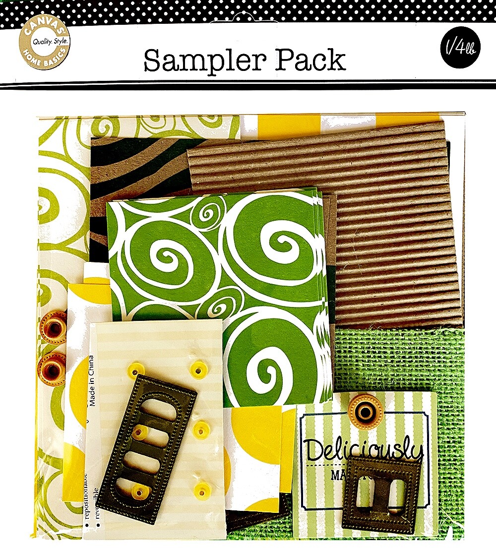 Canvas Corp, Sampler Pack, Green, 1/4 Pound, Cardstock, Fabric, Embellishments