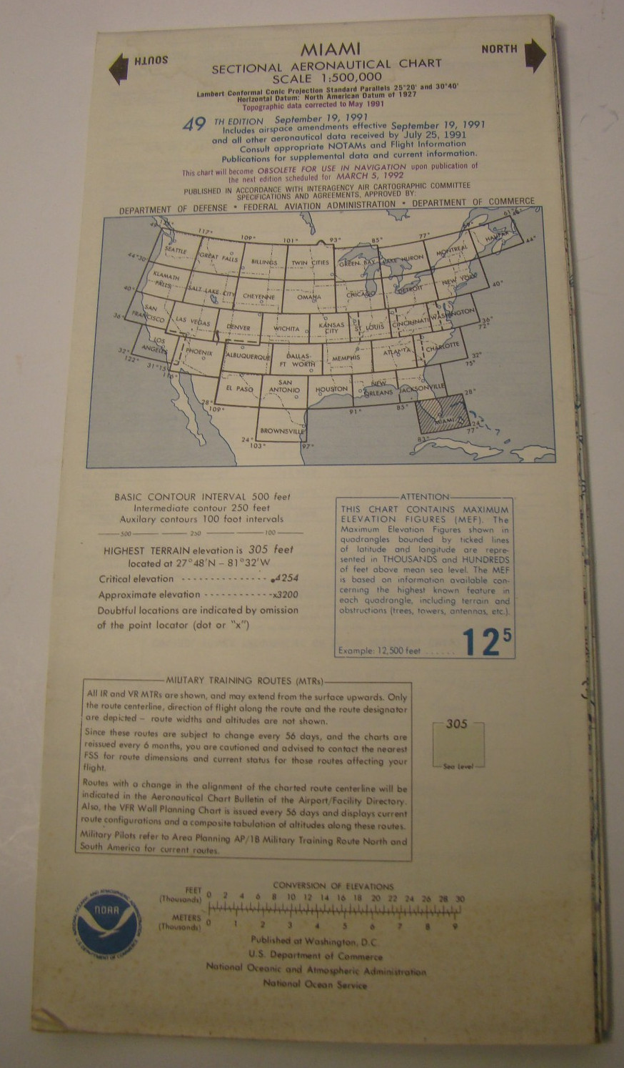 Miami Aeronautical Sectional Chart, 49th Edition, September 19, 1991