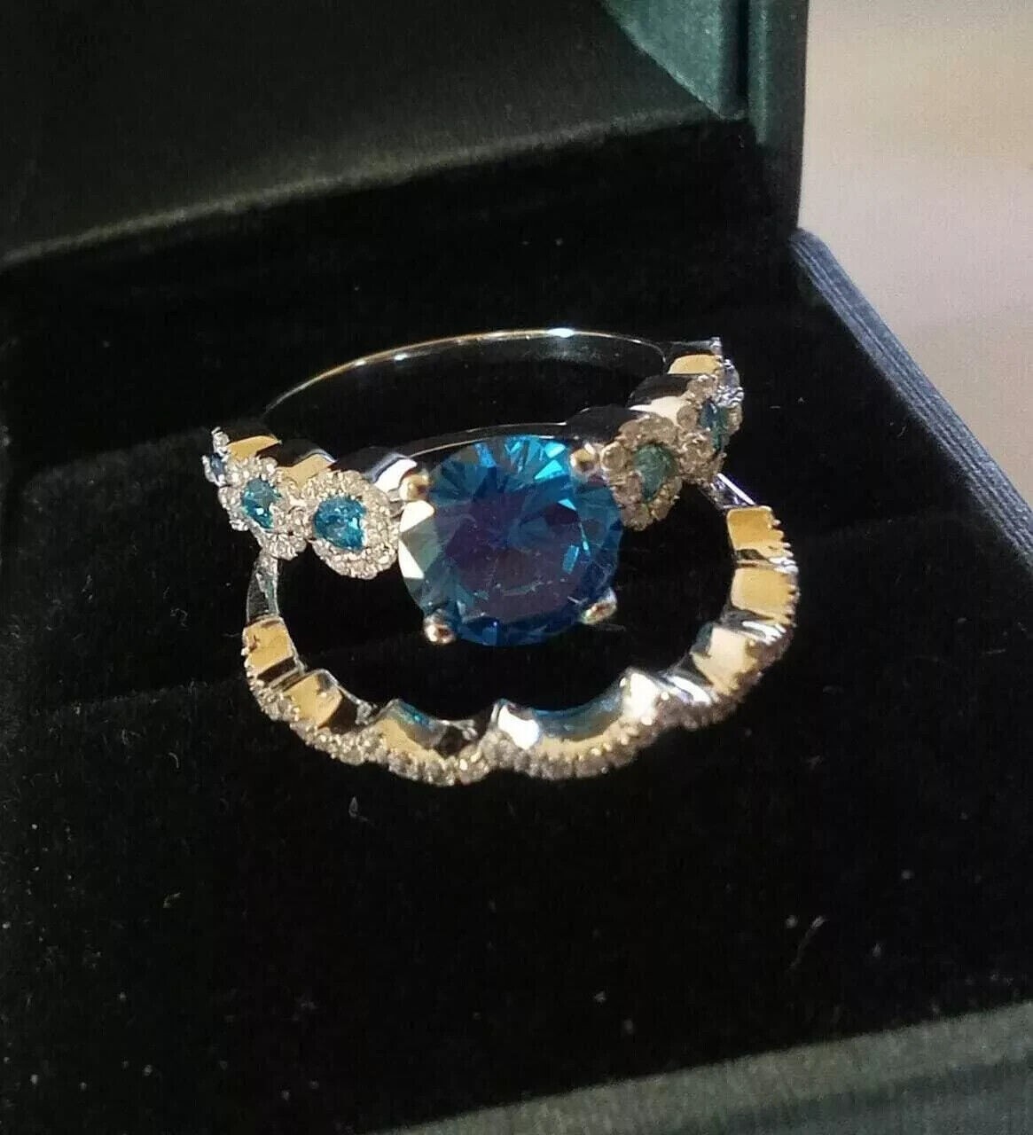 3Ct Round Lab Created Sapphire 14K White Gold Plated Wedding Bridal Ring Set