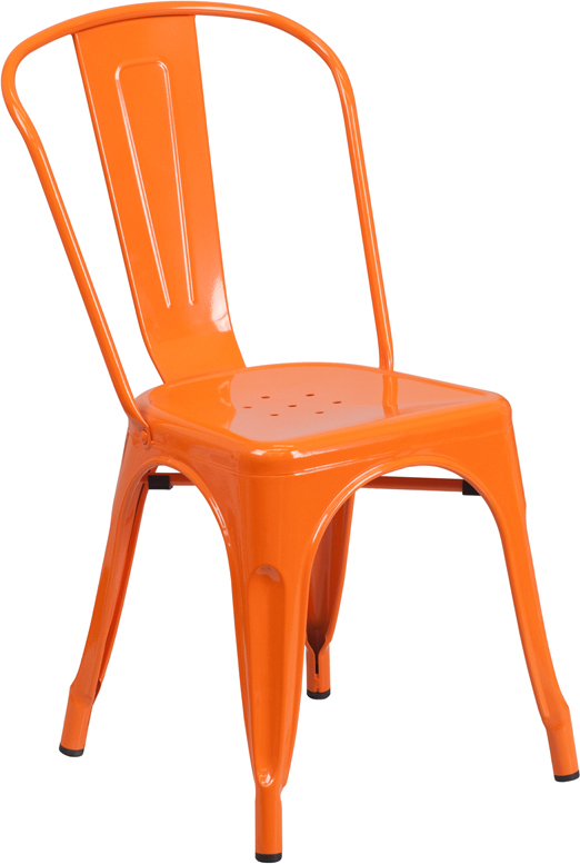 Industrial Style Orange Metal Restaurant Chair - Outdoor Cafe Bistro Chair