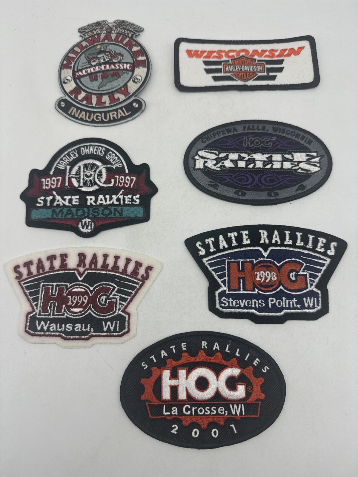 Harley Davidson Owners Lot of 7 Embroidered Patches Wisconsin Rallies HOG #P3