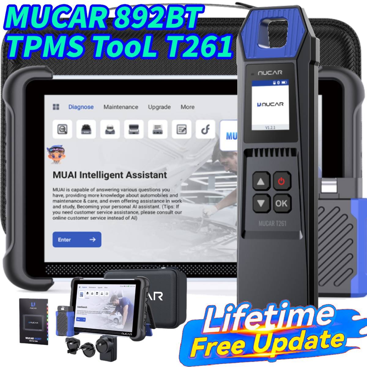 MUCAR 892BT+TPMS programmer T261 MUAI-Diagnostic Scanner CANFD & DOIP 35 Resets